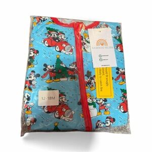 BAMBOO Kids Pajama Set - Blue and Red with Festive Mickey and Minnie Mouse
